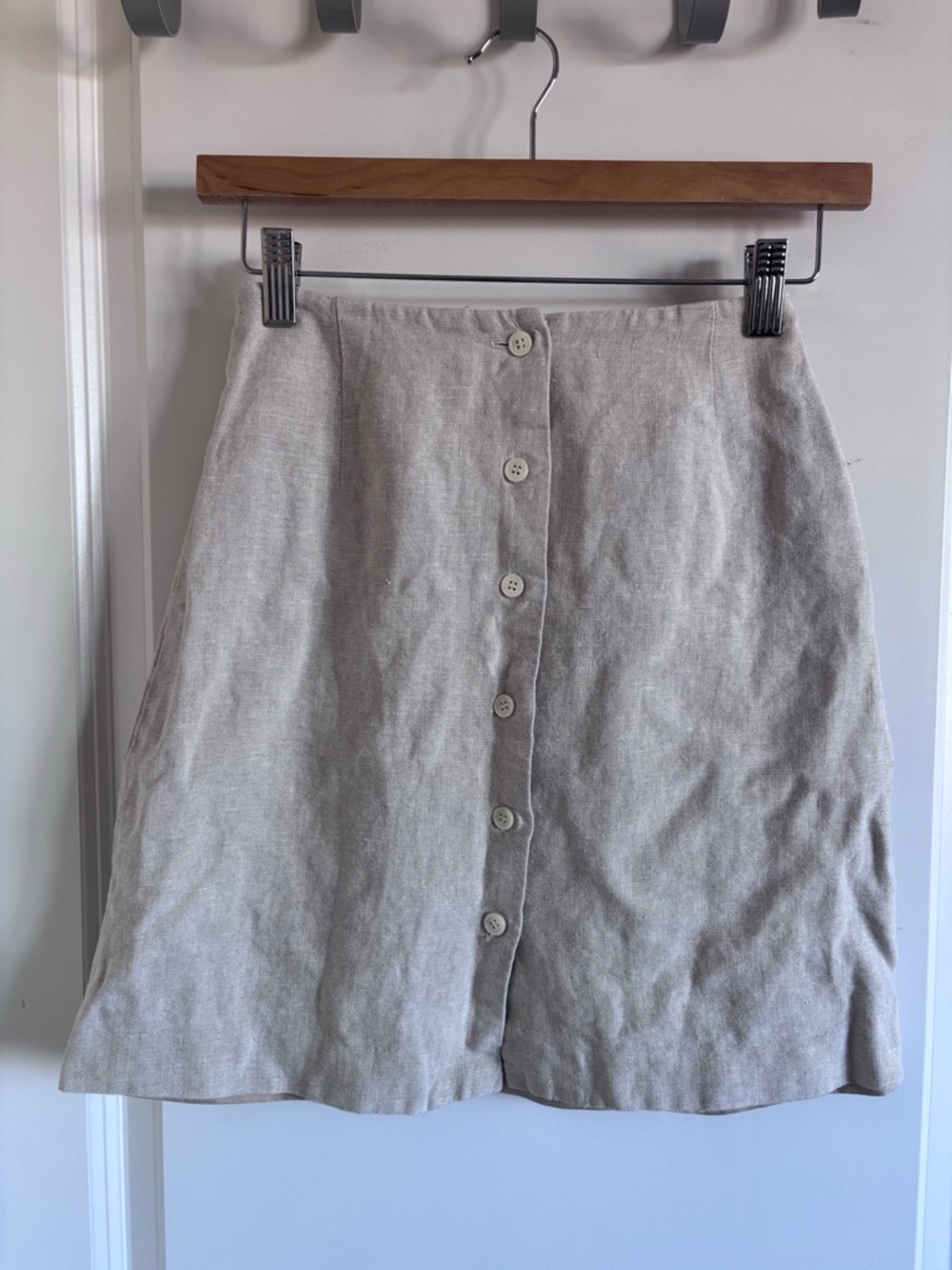 Talbots Light Beige Button-Front A-Line Skirt 100% Irish Linen